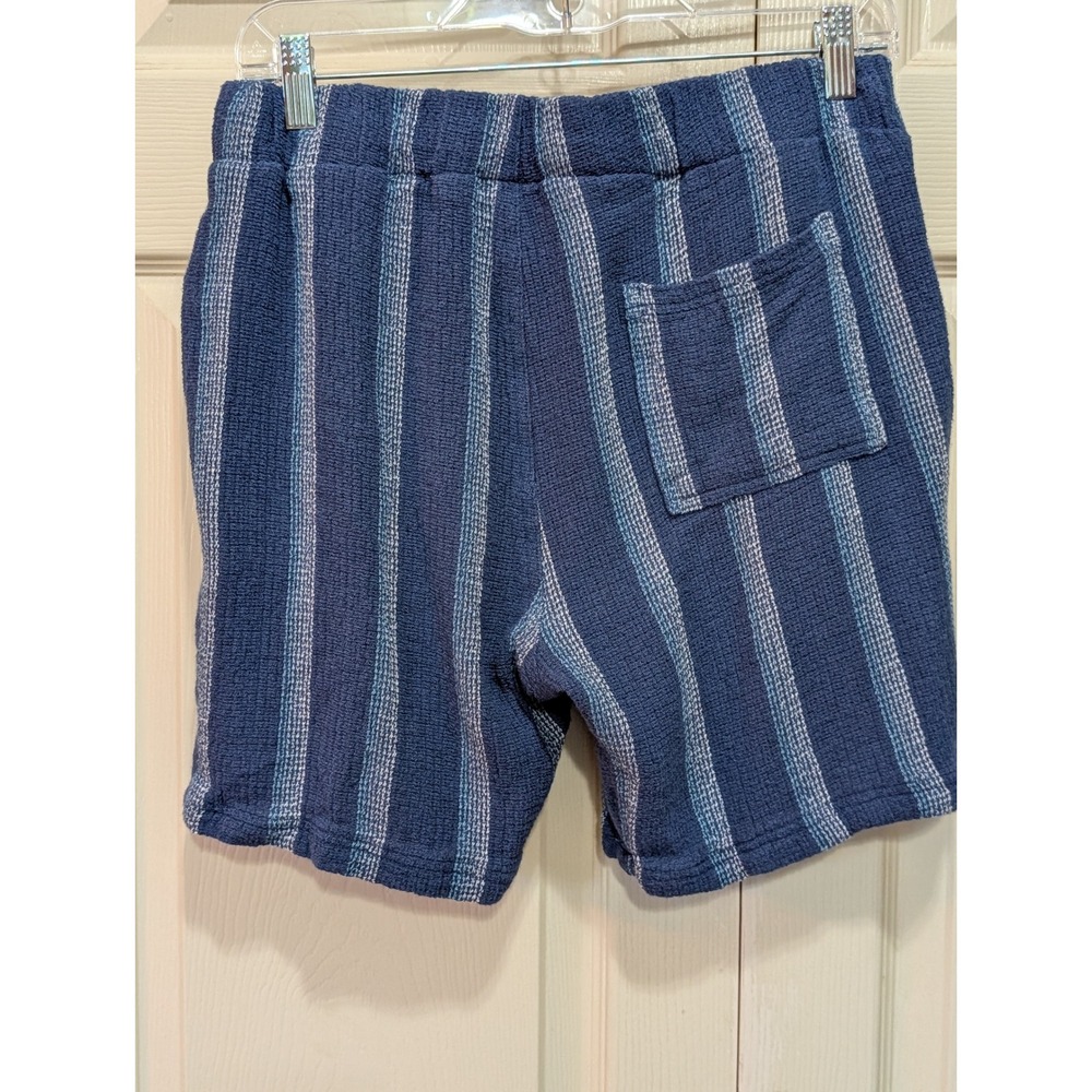 Vintage Summer Blue Striped Drawstring Shorts Mens Textured Waffle Weave Lounge - Picture 6 of 9